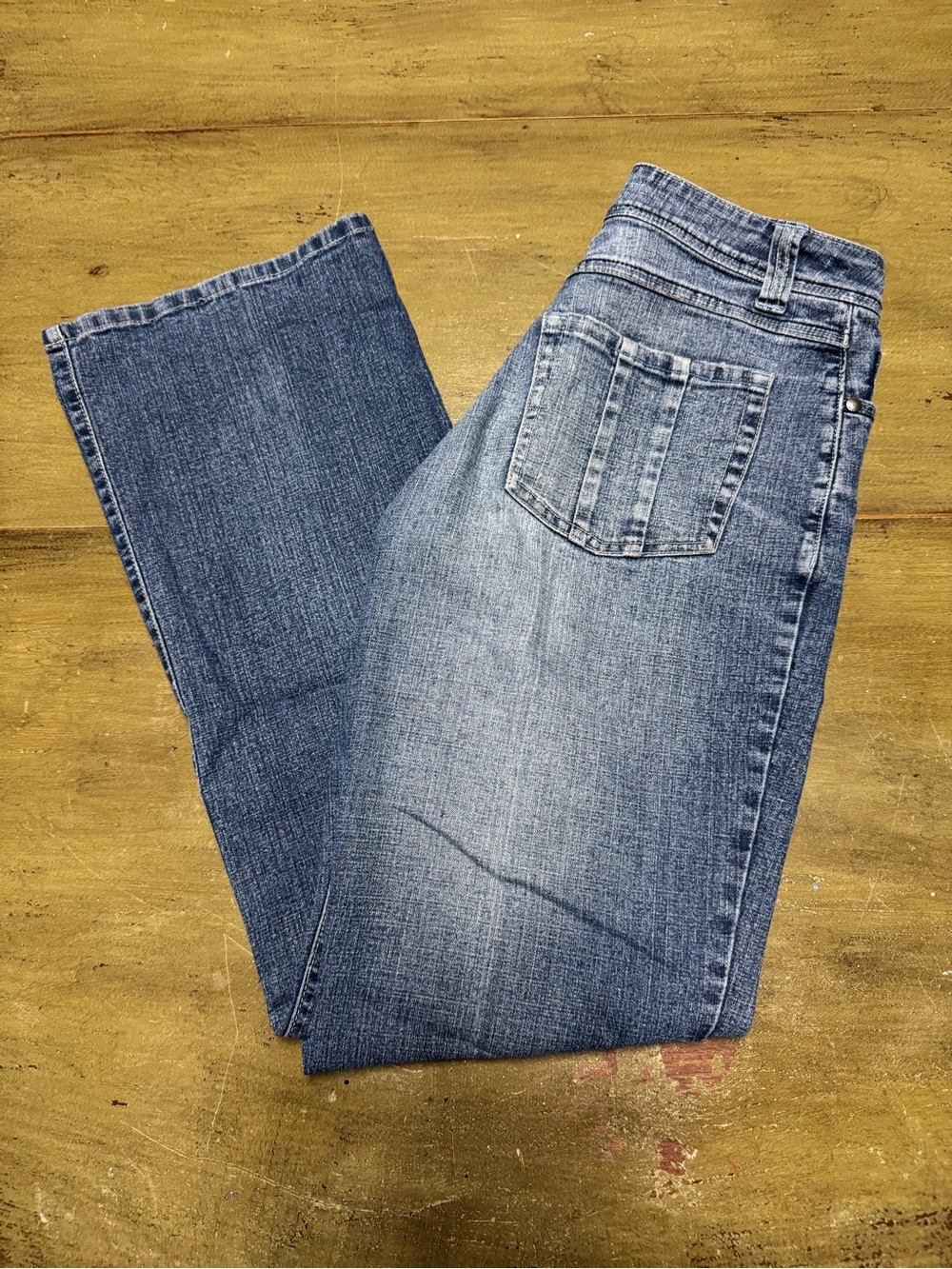 Cato Vintage Women's Medium Wash Flare Jeans with Light Blue Stitching